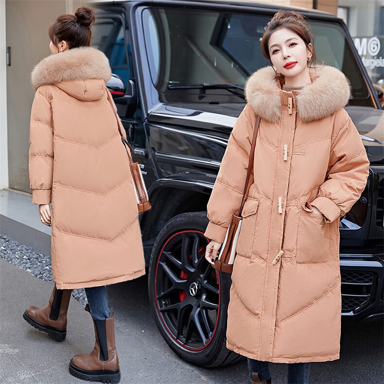 现货羽绒棉服女冬季2025新款洋气减龄牛角扣加厚过膝棉衣棉袄外套,女装棉衣/棉服,关键词