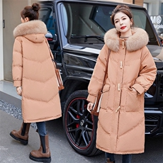 现货羽绒棉服女冬季2025新款洋气减龄牛角扣加厚过膝棉衣棉袄外套，女装棉衣/棉服，关键词