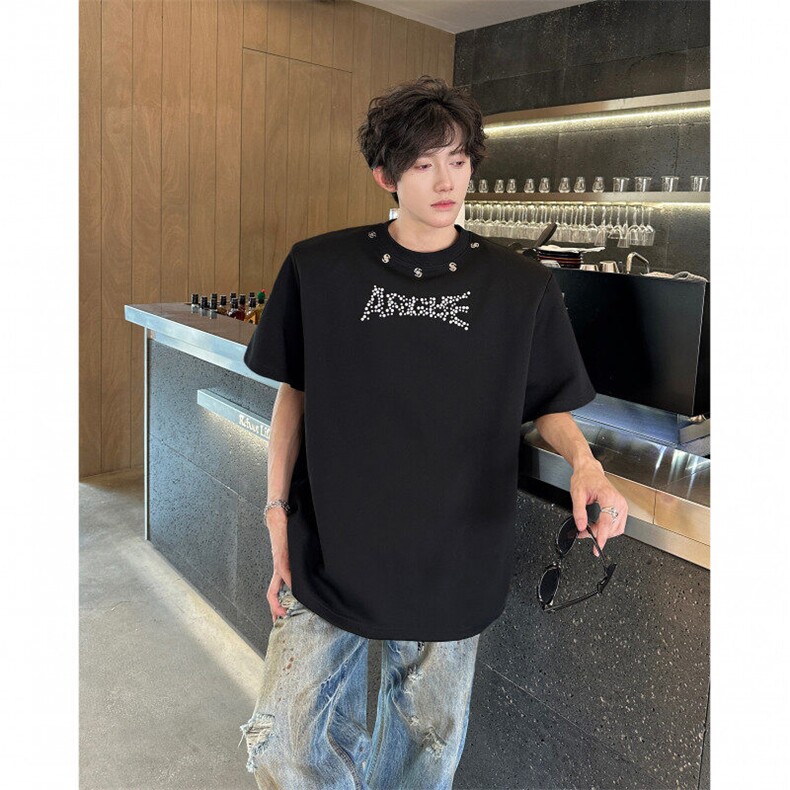 25设计感男珍珠垫肩T恤短袖DX191-P58,男装T恤,电商B288