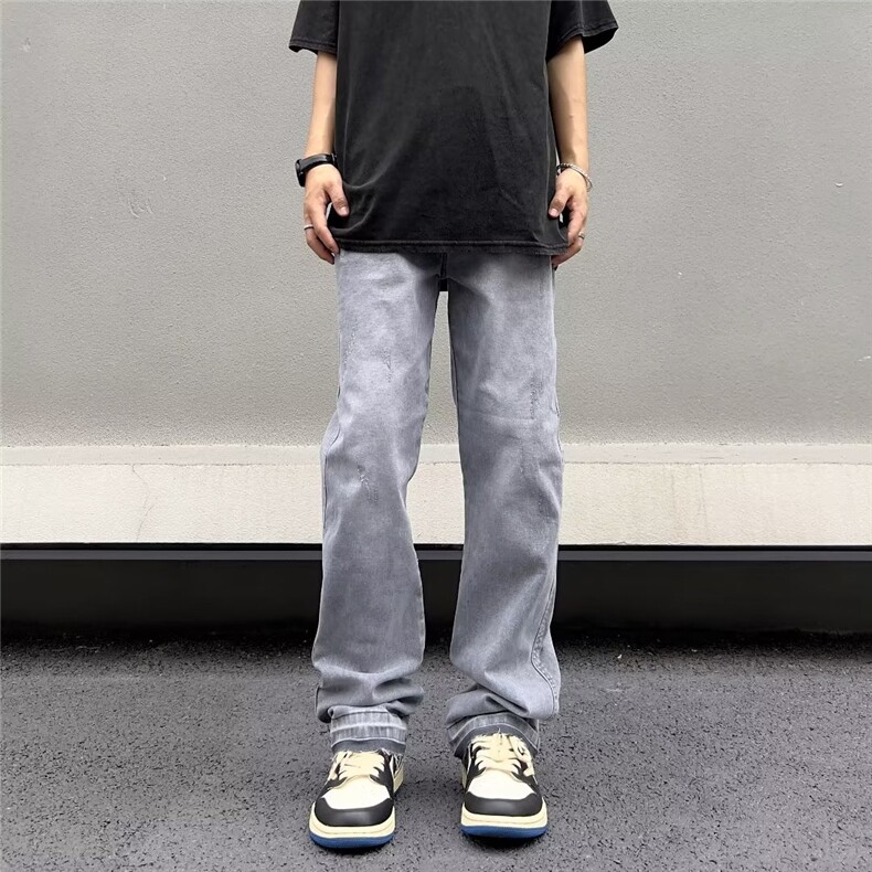 牛仔裤男美式vibe裤子2023夏季高街潮牌直筒百搭水洗裤N08160-P45,男装牛仔裤,星座308B-1