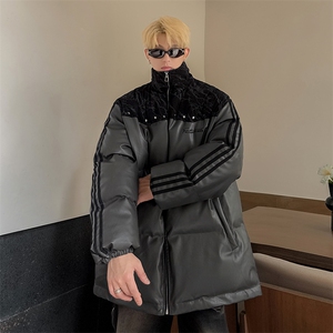 PU皮棉服冬季宽松港风棉衣立领冬装棉袄外套男MY249-特P105控168图片