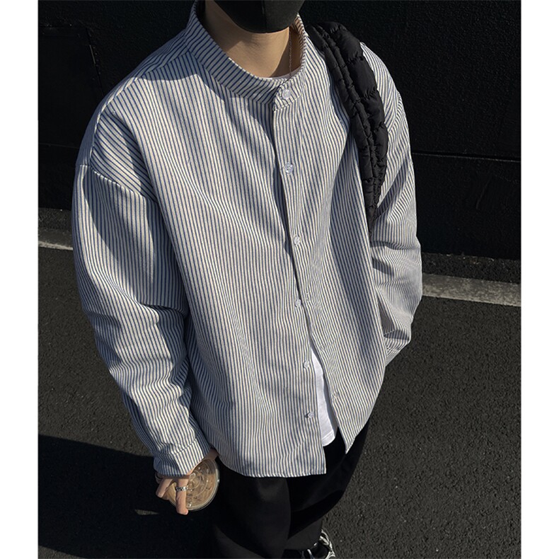 【现货】2026立领衬衣条纹长袖衬衫F6602特P45控68,男装衬衫,电商A309