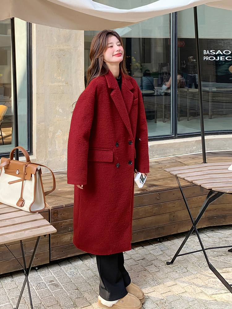 高品质安哥拉红内胆羽绒呢大衣时尚显瘦长款外套,女装羽绒服,新思路