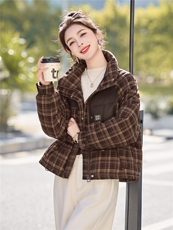 小个子羽绒服女2025冬季新款连帽复古格纹加厚保暖短款格子外套，女装羽绒服，意芙