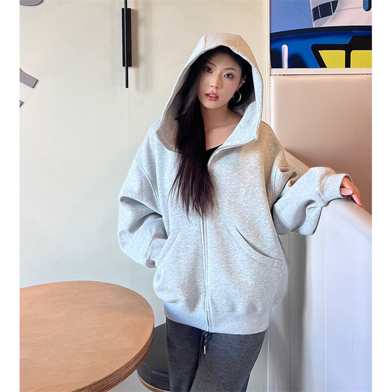 抖音得物高品质26春装美式高街重磅宽松结构高领连帽卫衣外套W60,女装短外套,电商A486