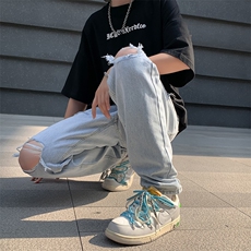 高街破洞牛仔裤复古hiphop超破乞丐裤男N0300-P40，男装牛仔裤，星座308B-1