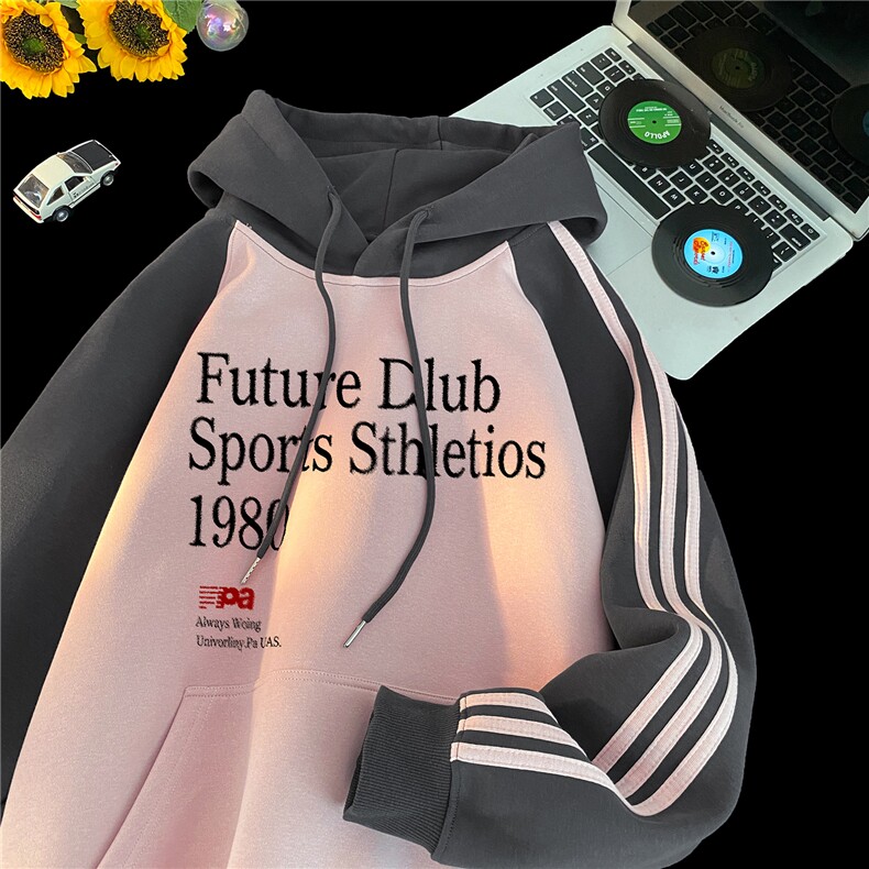 高品质！全棉重磅400克三条杠撞色印花连帽卫衣RH1217 p63控98图片
