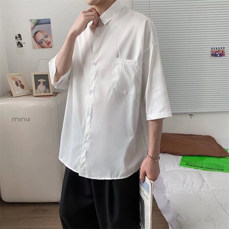 短袖衬衫男夏季外搭港风穿搭配宽松弹力半袖男装衬衣CS141,男装衬衫,星座1116A-1（原606A）