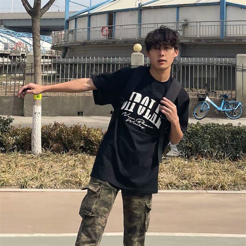 万针全刺绣工艺抖音得物高品质260克重磅纯棉双纱美式高街短袖T恤,男装T恤,电商A486-1