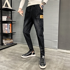 社会小伙个性拼接弹力牛仔裤男松紧腰修身小脚裤QT6027A-1948，男装牛仔裤，电商D218