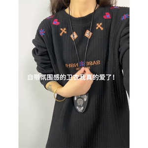 XZ809A/CX610/特P24/控48    肌理感绣花圆领长袖T恤卫衣图片