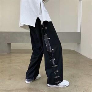 腰果花排扣裤子男设计感高街潮流痞帅直筒休闲裤宽松垂感K711-p45