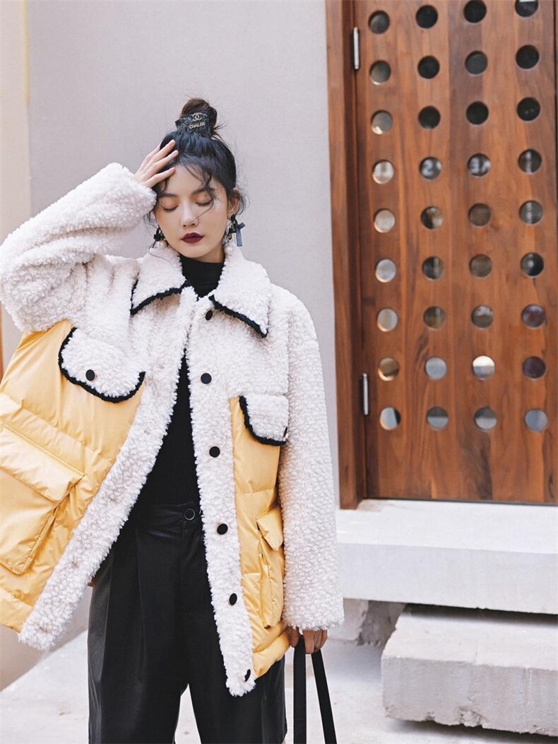 2021冬款拼接羽绒服，女装羽绒服，YOUER DENG