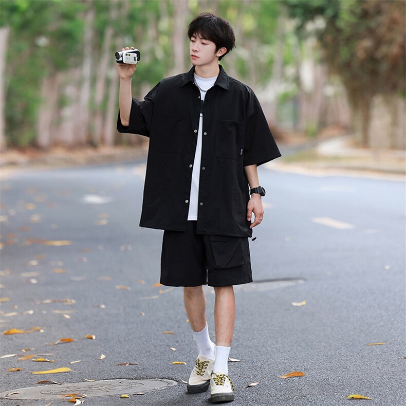 夏季套装男高品潮牌五分袖衬衫短裤大码两件套DSA157B-C69-P85,男装牛仔裤,电商A157B