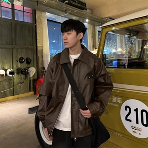 春季新款pu皮嘻哈外套上衣ins美式复古机车皮夹克JK02-P85控118图片