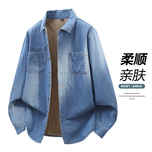 秋冬季新款(跨境货源）加绒长袖牛仔衬衫男宽松休闲外套图片