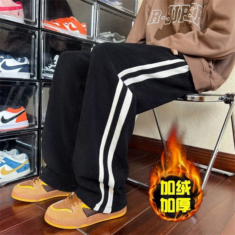 美式复古裤子男秋冬季ins高街vibe潮牌直筒加绒运动休闲长裤K36,男装卫衣,星座310B-1
