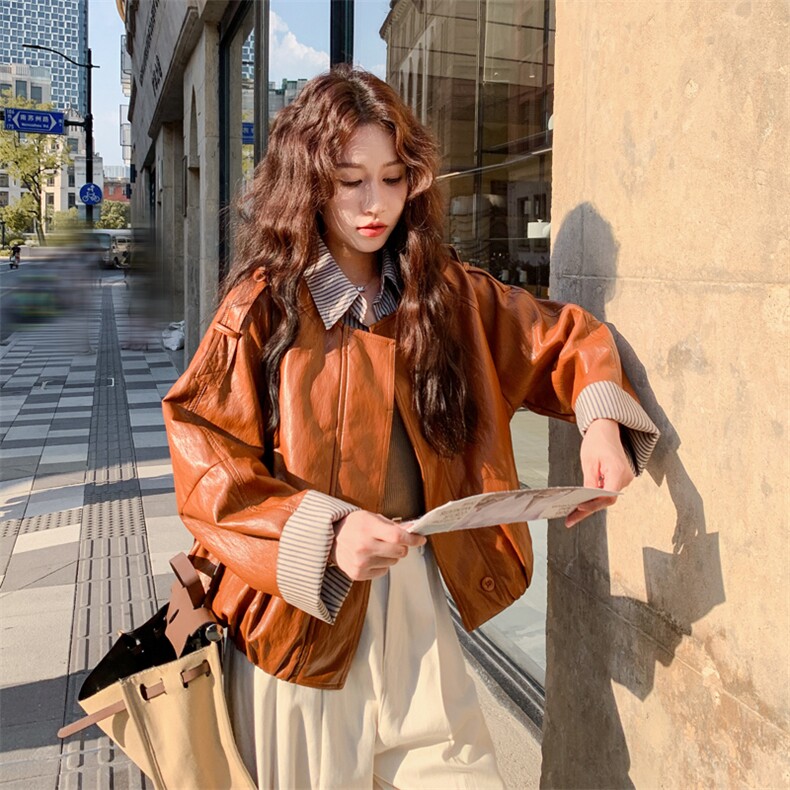 【新款现货】数据好pu皮拼格子衬衫外套-103-F0106-P170控278，女装短外套，浙宝103（原192）