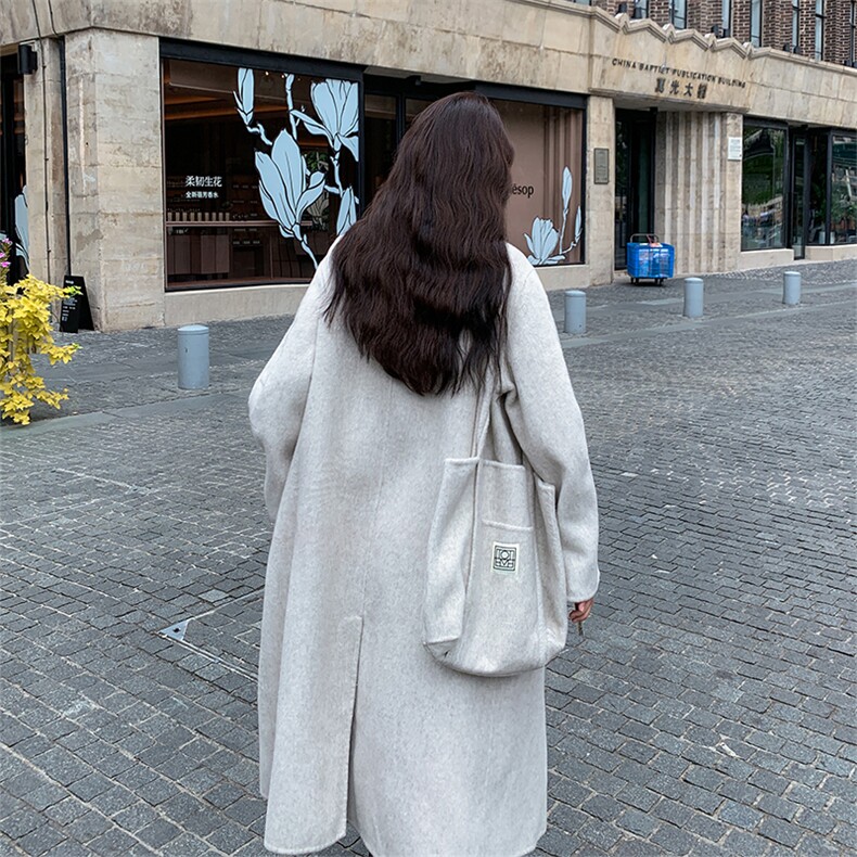 英伦风白色中长款双面呢风衣外套女秋冬新款超火好看休闲呢子大衣,女装羊绒大衣,2D012