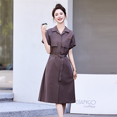 FILA斐乐女子连衣裙夏季衬衫领优雅宽松收腰连身裙，女装连衣裙，丽影随形