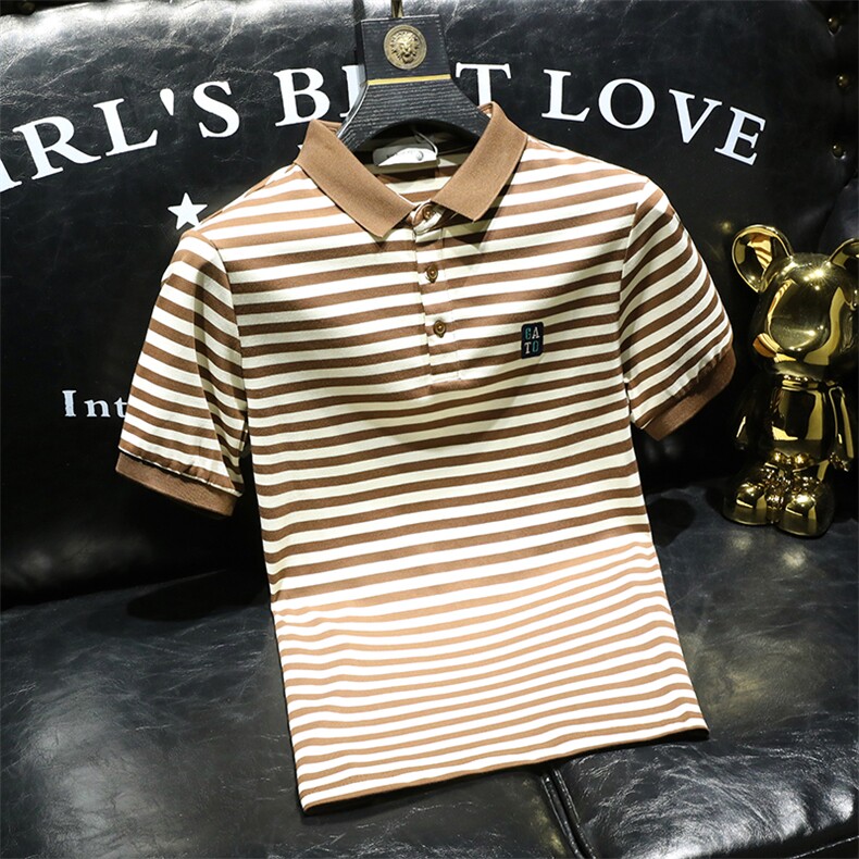 2026夏季条纹弹力短袖Polo衫时尚轻奢半袖上衣T0253-P58，男装T恤，电商D342