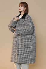 中性风中长款呢大衣翻领宽松廓形格纹夹棉毛呢外套G1038P128女，女装短外套，电商A339