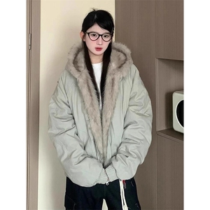 现货高品质美式高街冬季重磅硬挺短款座山雕毛领棉衣男女加厚外套图片