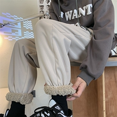 冬季加厚羊羔毛防风束脚贴标休闲裤XZ604-KP47-P55控68，男装休闲裤，星座604