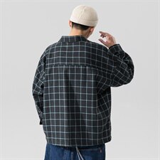 2021秋季新无影墙日系大码男潮流休闲落肩格子衬衫C3086-P40，男装衬衫，电商A001