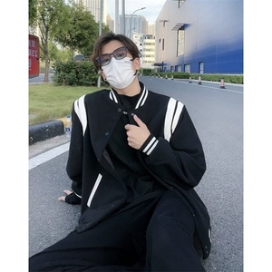 潮牌明星同款棒球服夹克外套黑白棒球服毛呢夹克风格JKS615图片