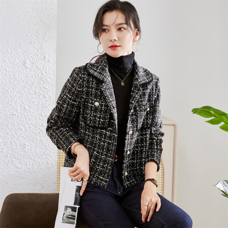 时尚小香风格子短外套女2025春秋新款韩版小个子显高名媛气质上衣,女装短外套,姿衣坊