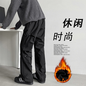美式铆钉工装裤子褶皱加绒宽松直筒阔腿长裤JRK730-特批-38图片