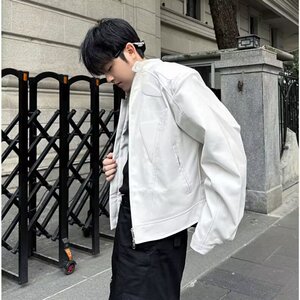 金属装饰外套男潮小众设计高级感高街工装风情侣皮衣夹克3370/P78图片