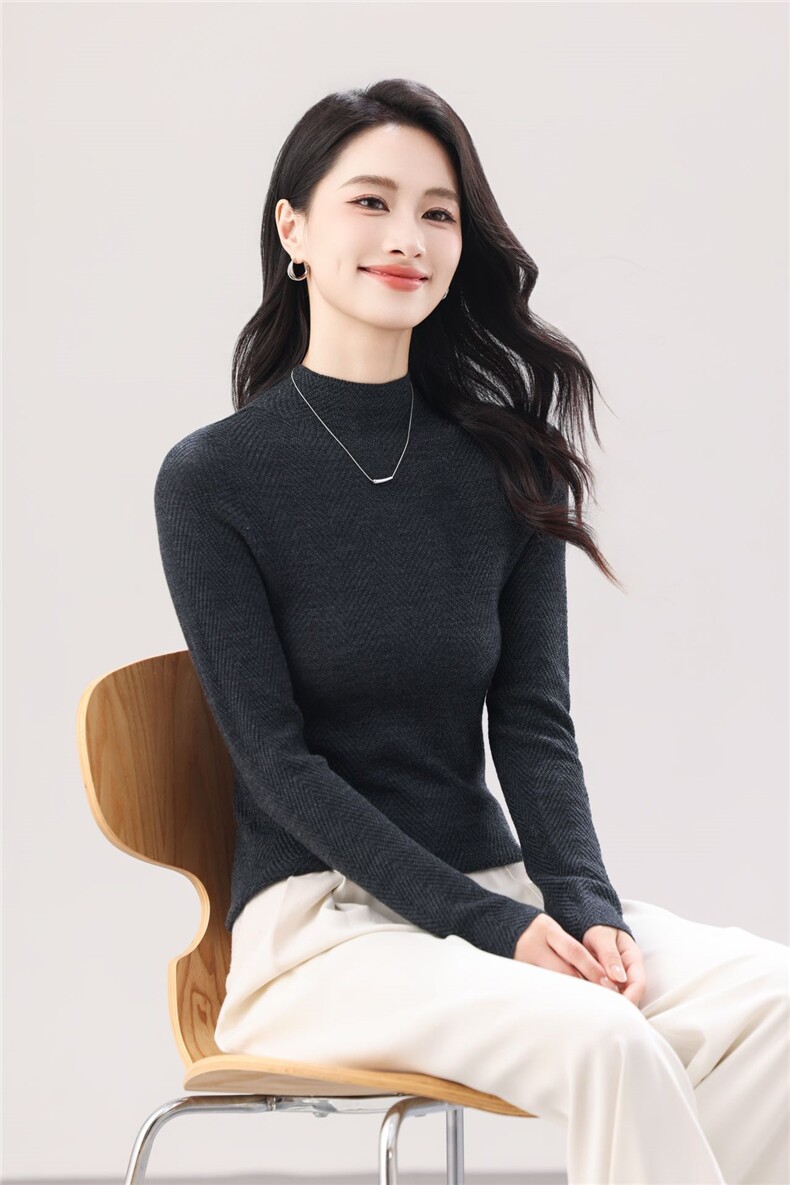 2025年秋季时尚百搭通勤简约休闲半高领,女装羊毛衫,巧奈羊绒