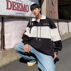polo杉男韩版潮流高街帅拼色2023春夏季ins宽松百搭卫衣WB030-P37，男装Polo衫，星座412-3