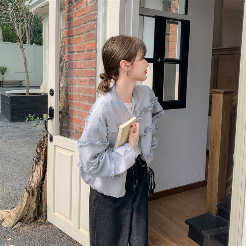 设计感花边棒球服外套女2025春季新款洋气减龄宽松小个子短款上衣,女装短外套,浙宝103（原192）