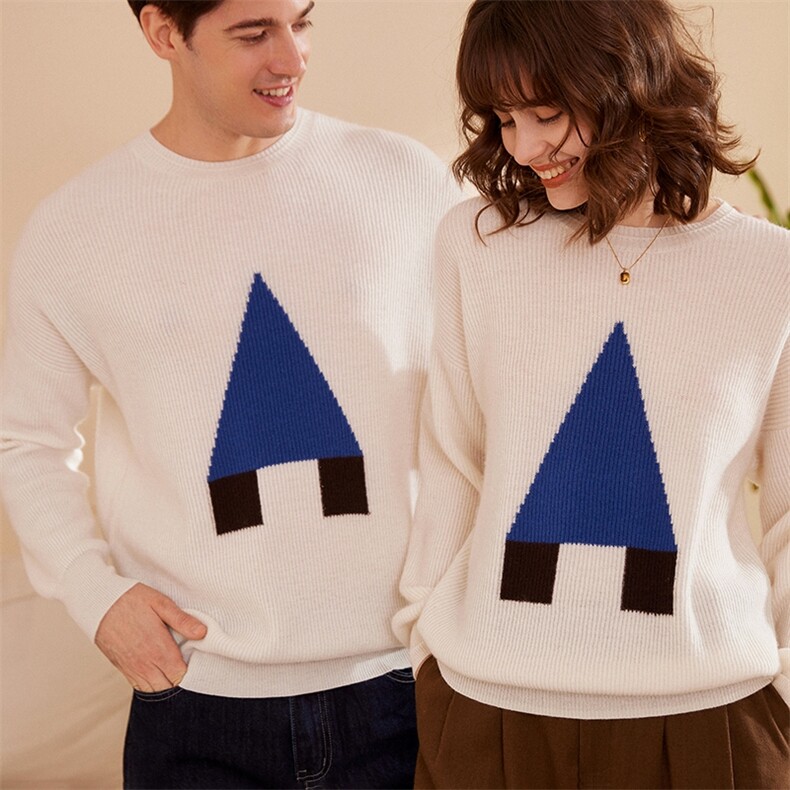 2025春秋新款羊绒衫女100山羊绒圆领撞色针织上衣休闲减龄打底衫，女装羊绒衫，绒歆坊