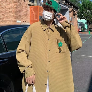 长袖衬衫男新款复古华夫格街头休闲衬衣潮CS0316-P40图片