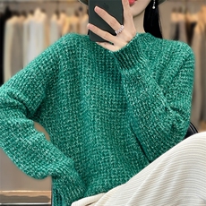 秋冬新款花纱金银丝圆领加厚羊毛毛衫，女装羊毛衫，科源羊绒