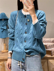 春新款韩版圆领甜美菱形纯色麻花开衫外套女图片