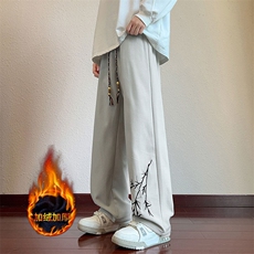 217-2-NK91-P35加绒P45新中式风刺绣加绒加厚直筒休闲裤男长裤，男装休闲裤，星座217-2