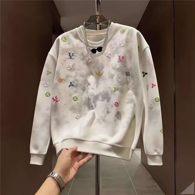 港风春款男女圆领套头卫衣扎染字母涂鸦休闲打底外套WY581P53，男装T恤，星座1013-1