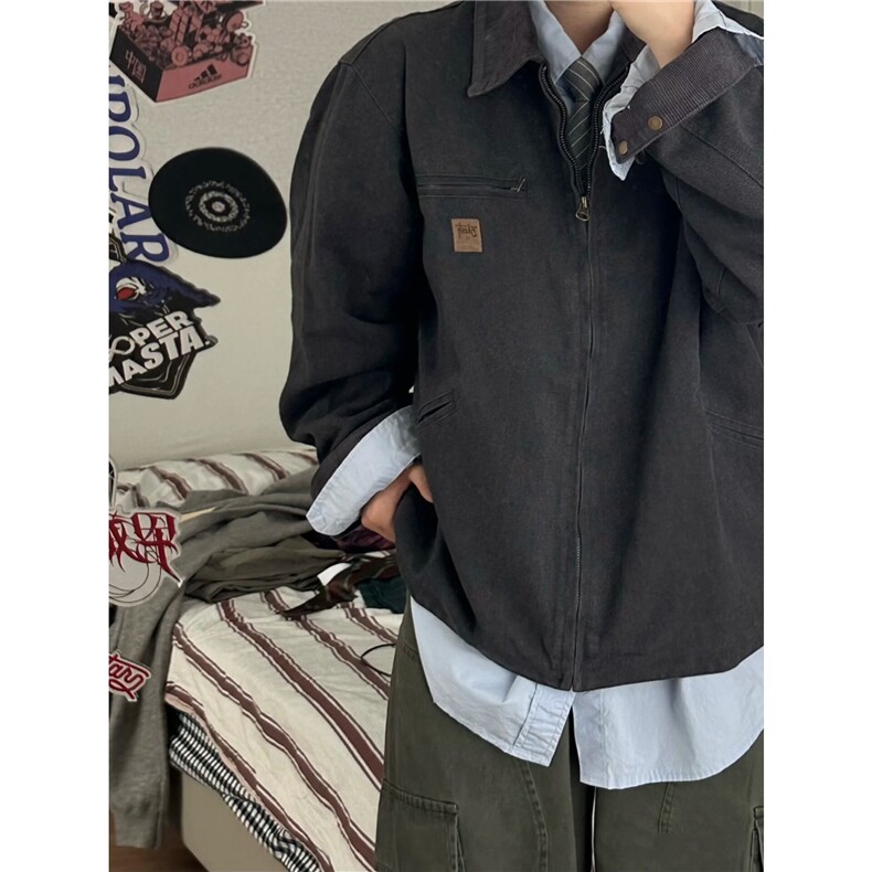 【有货】DY188-特P75潮牌外套男2025新款复古情侣宽松高级感夹克图片