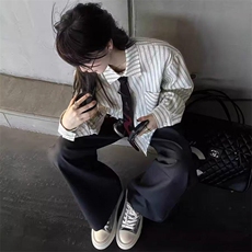 美式潮牌高街复古泡泡纱竖条纹日系肌理长袖衬衫男女休闲宽松衬衣，男装衬衫，电商A486