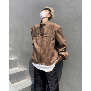 水洗设计感立领夹克春秋季设计感休闲时尚短款机车服外套常规款图片