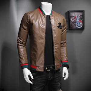 728 春秋季新款潮流棒球领小蜜蜂皮衣外套M-4XL P210图片