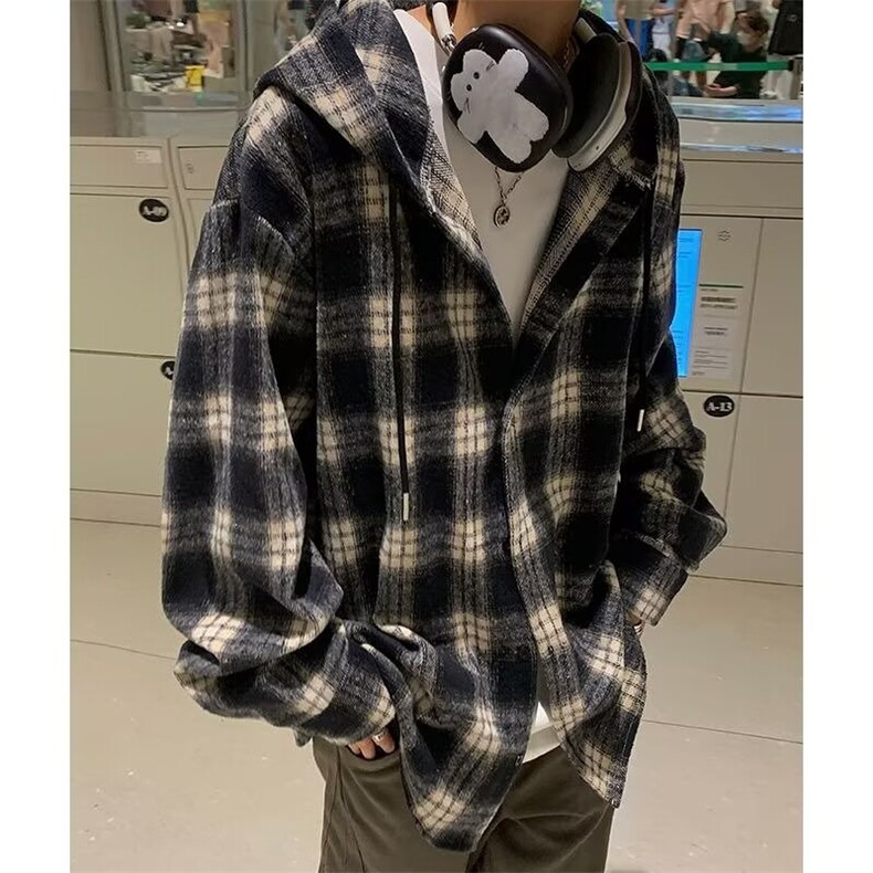 气质流行新款日系潮流原宿百搭慵懒ins毛呢连帽衬衫时尚文艺简约,男装衬衫,星座506A