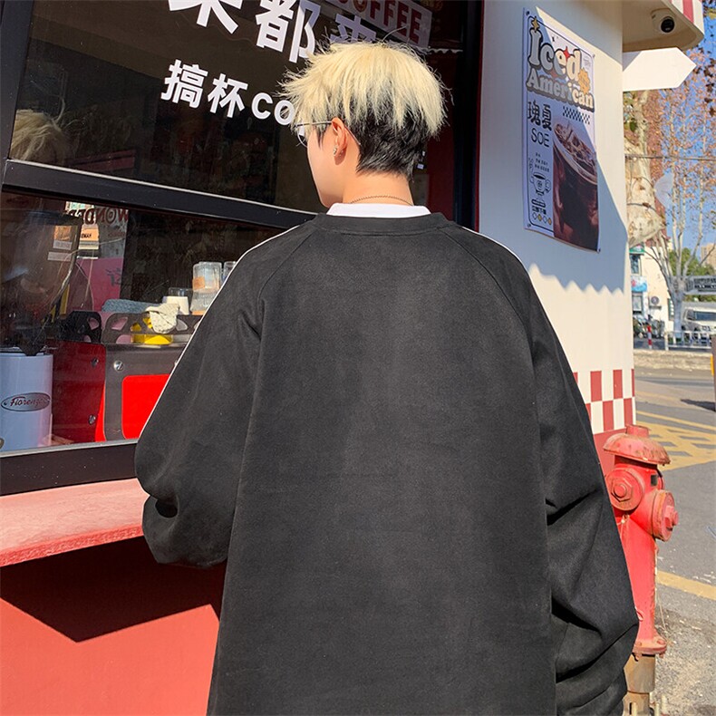 2026春装潮流麂皮绒发泡印花织带拼接卫衣外套W56687/特P45黑9,男装卫衣,电商A094