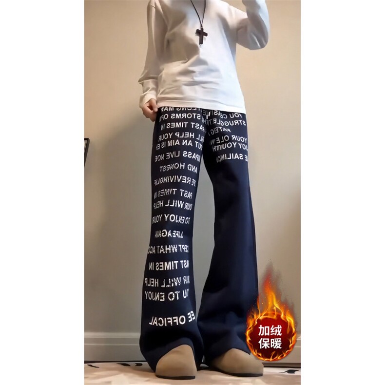 时尚纯色字母印花加绒休闲裤，A061-AX01699JR-特P50-视频截图,男装卫衣,电商A061