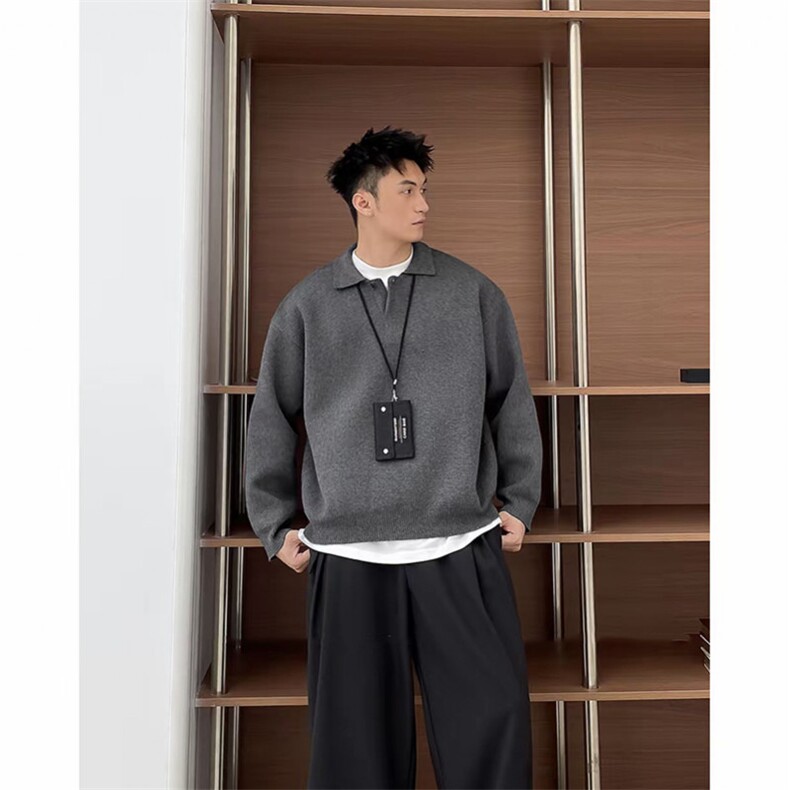 polo一粒扣翻领毛衣宽松针织衫套头慵懒风1446-P75,男装针织衫/毛衣,星座1012-1